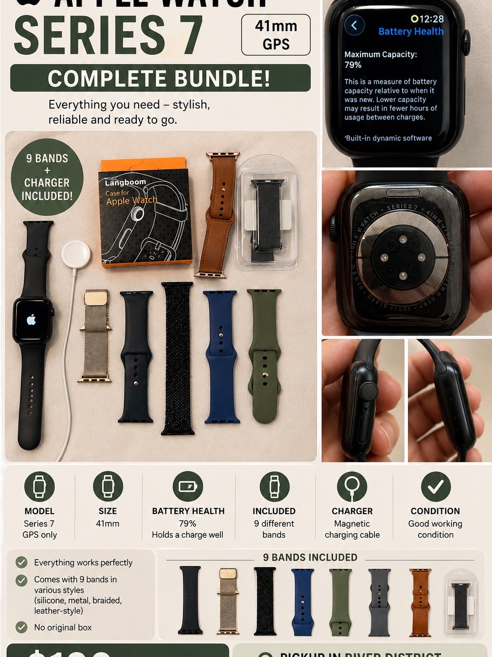 Apple Watch Series 7 GPS in black with multi-color band bundle